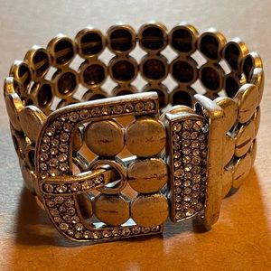 Premier Designs Belt Buckle Bling Stretch Bracelet Crystal Pave Silver Tone